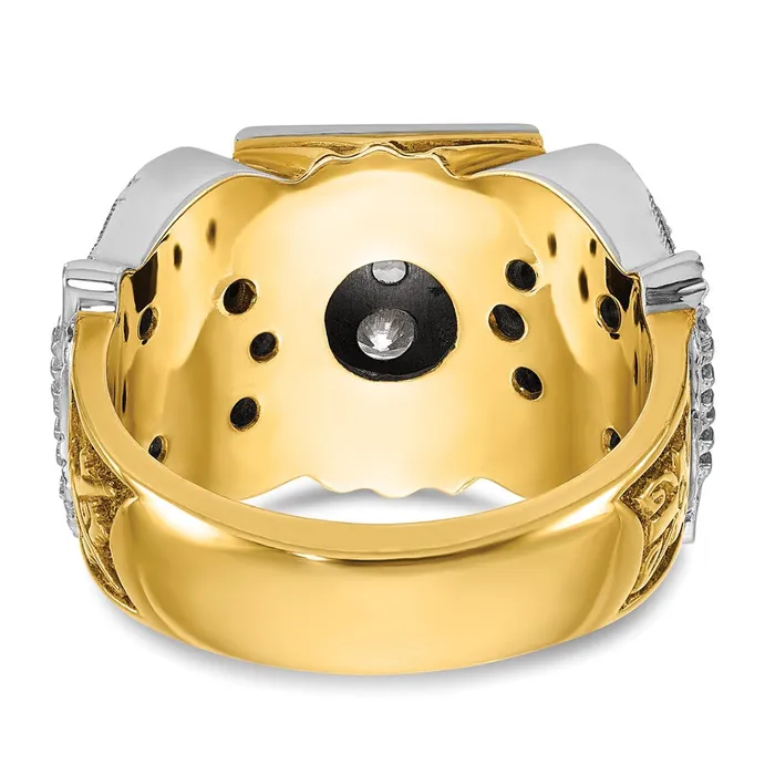 Rings Goldia 14k Twotone Gold Mens Polished and Textured with Black Enamel and Diamond 32nd Degree Scottish Rite Masonic Ring