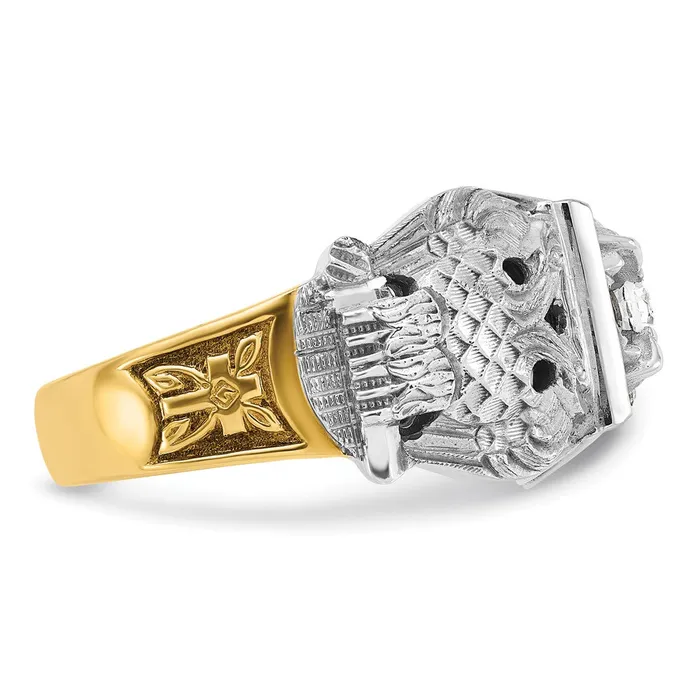 Rings Goldia 14k Twotone Gold Mens Polished and Textured with Black Enamel and Diamond 32nd Degree Scottish Rite Masonic Ring