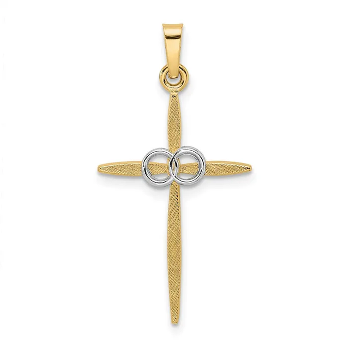 Rings Goldia 14k Twotone Gold Polished and Satin Solid Double Ring Cross Pendant Rings Goldia 14k Twotone Gold Polished and Satin Solid Double Ring Cross Pendant
