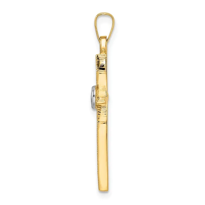 Rings Goldia 14k Twotone Gold Polished and Satin Solid Double Ring Cross Pendant
