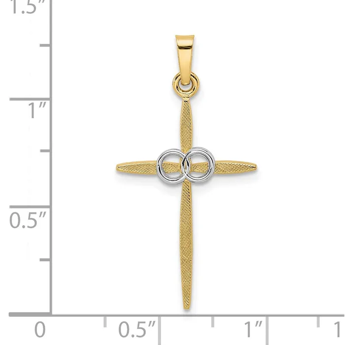 Rings Goldia 14k Twotone Gold Polished and Satin Solid Double Ring Cross Pendant