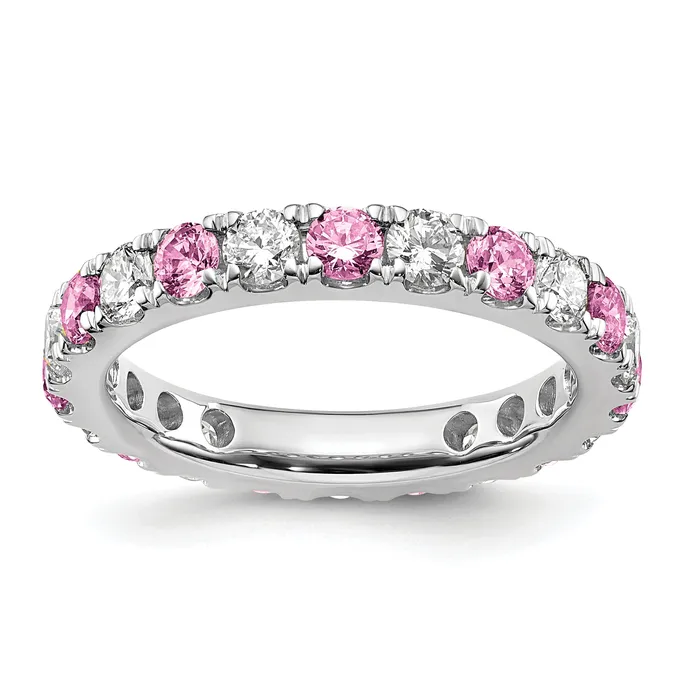 Rings Goldia 14k White Gold 1 Ct Lab Grown Diamond VSSI G and Lab Created Pink Sapphire Eternity Band Ring Rings Goldia 14k White Gold 1 Ct Lab Grown Diamond VSSI G and Lab Created Pink Sapphire Eternity Band Ring