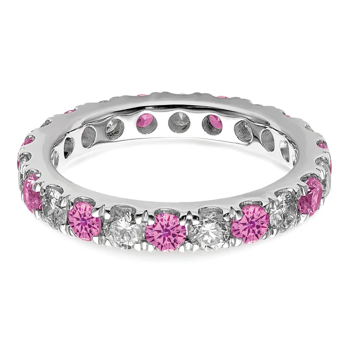 Rings Goldia 14k White Gold 1 Ct Lab Grown Diamond VSSI G and Lab Created Pink Sapphire Eternity Band Ring