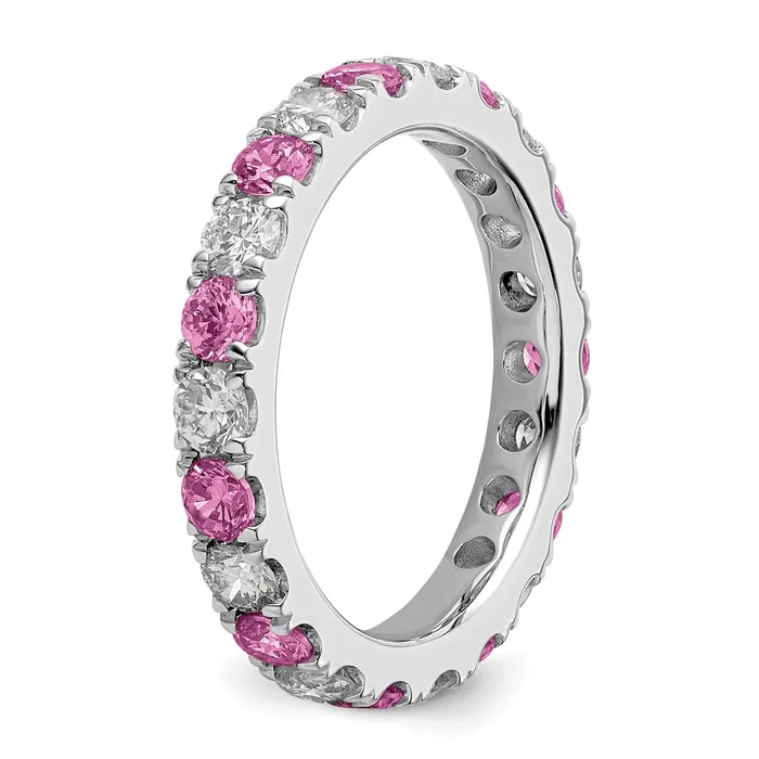 Rings Goldia 14k White Gold 1 Ct Lab Grown Diamond VSSI G and Lab Created Pink Sapphire Eternity Band Ring