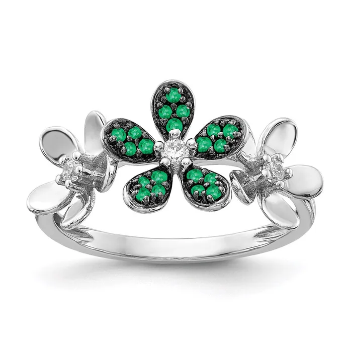 Rings Goldia 14k White Gold Real Diamond and Emerald Flower Ring