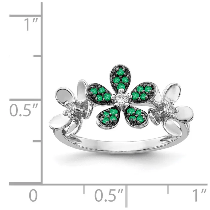 Rings Goldia 14k White Gold Real Diamond and Emerald Flower Ring