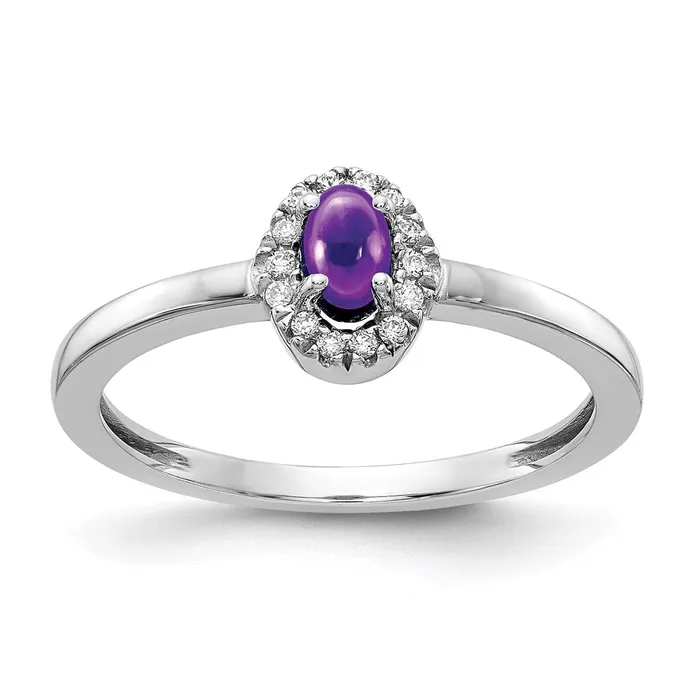 Rings Goldia 14k White Gold Real Diamond and Oval Cabochon Amethyst Ring