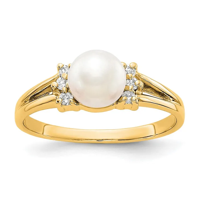 Rings Goldia 14k Yellow Gold 6mm FW Cultured Pearl VS Diamond ring