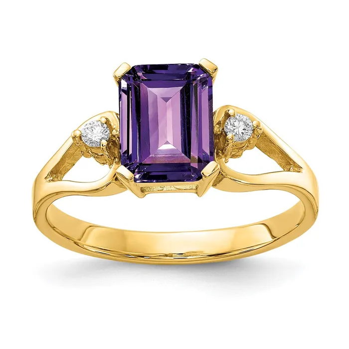 Rings Goldia 14k Yellow Gold 8x6mm Emerald Cut Amethyst AAA Diamond ring Rings Goldia 14k Yellow Gold 8x6mm Emerald Cut Amethyst AAA Diamond ring