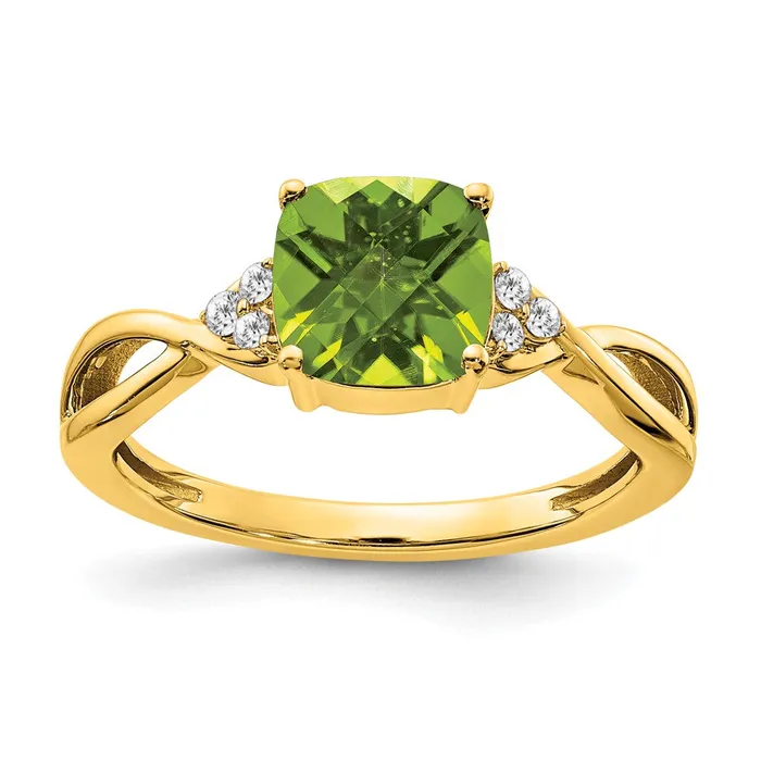 Rings Goldia 14K Yellow Gold Checkerboard Peridot and Real Diamond Ring