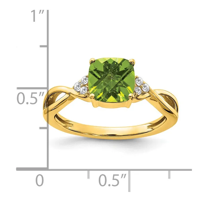 Rings Goldia 14K Yellow Gold Checkerboard Peridot and Real Diamond Ring