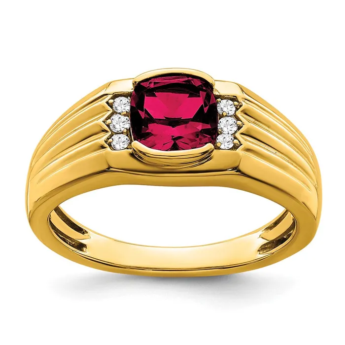 Rings Goldia 14K Yellow Gold Cushion Created Ruby and Real Diamond Mens Ring Rings Goldia 14K Yellow Gold Cushion Created Ruby and Real Diamond Mens Ring