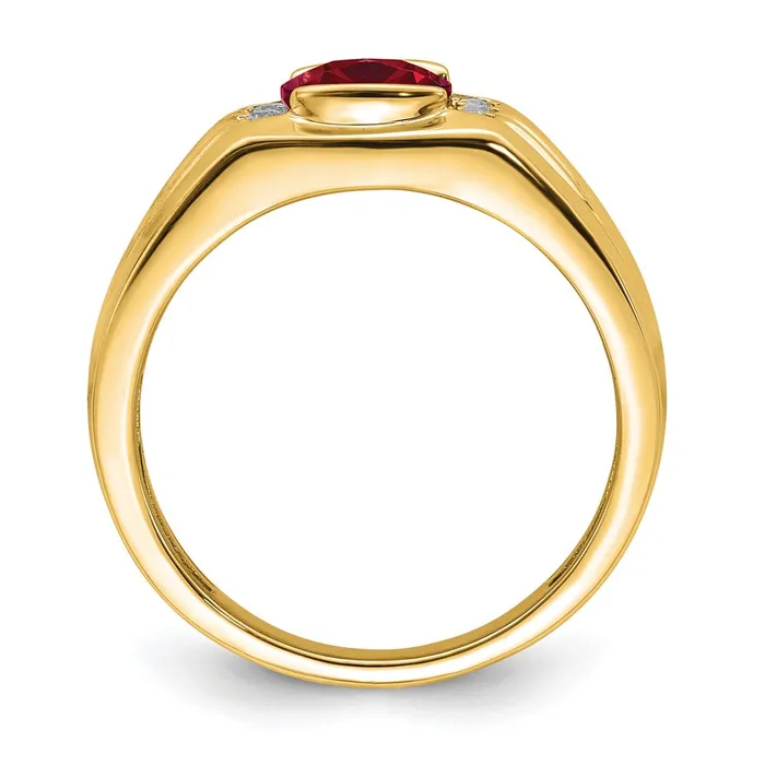 Rings Goldia 14K Yellow Gold Cushion Created Ruby and Real Diamond Mens Ring