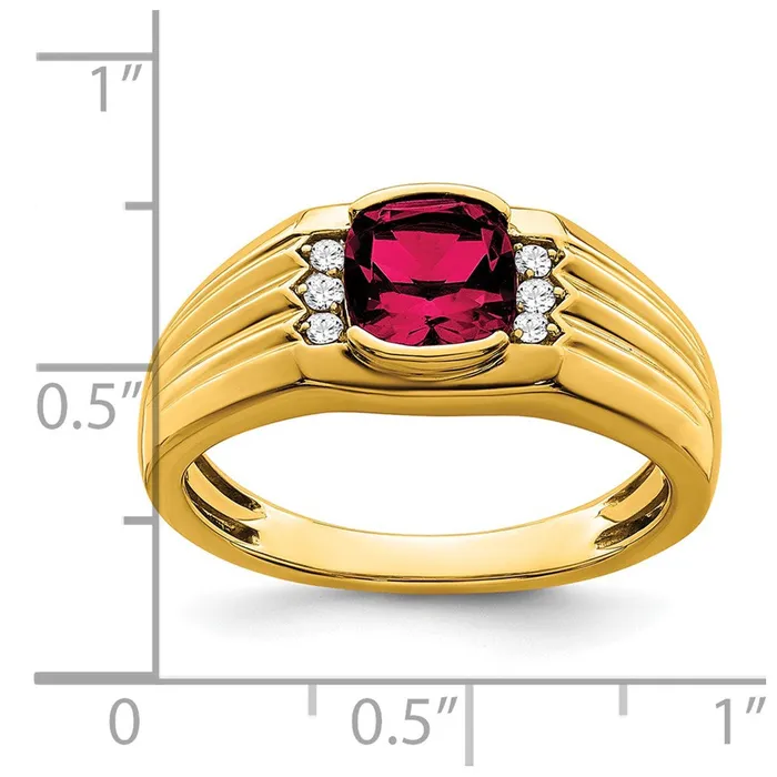 Rings Goldia 14K Yellow Gold Cushion Created Ruby and Real Diamond Mens Ring