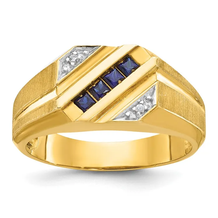 Rings Goldia 14k Yellow Gold Mens Created Sapphire and Diamond Satin Complete Ring Rings Goldia 14k Yellow Gold Mens Created Sapphire and Diamond Satin Complete Ring