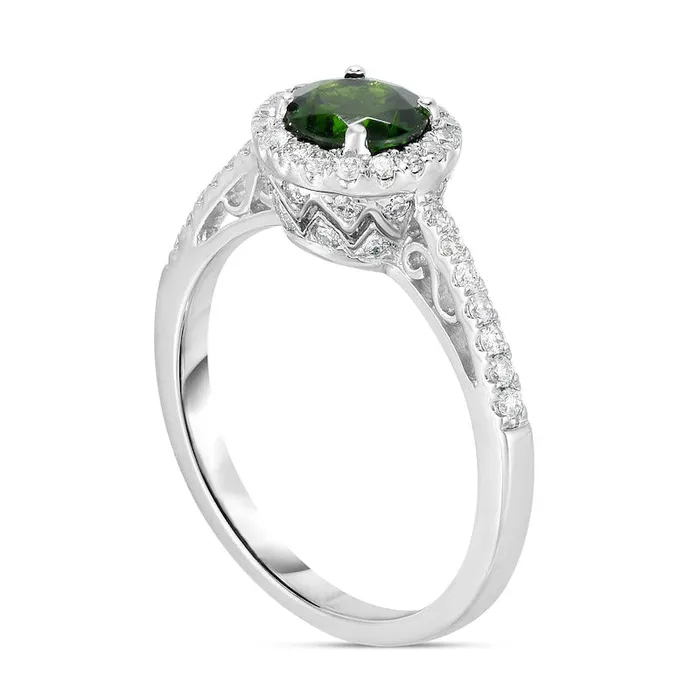 Rings Goldia 60mm Chrome Diopside and 033 CT TW Natural Diamond Frame Ring in Solid 14K White Gold Rings Goldia 60mm Chrome Diopside and 033 CT TW Natural Diamond Frame Ring in Solid 14K White Gold