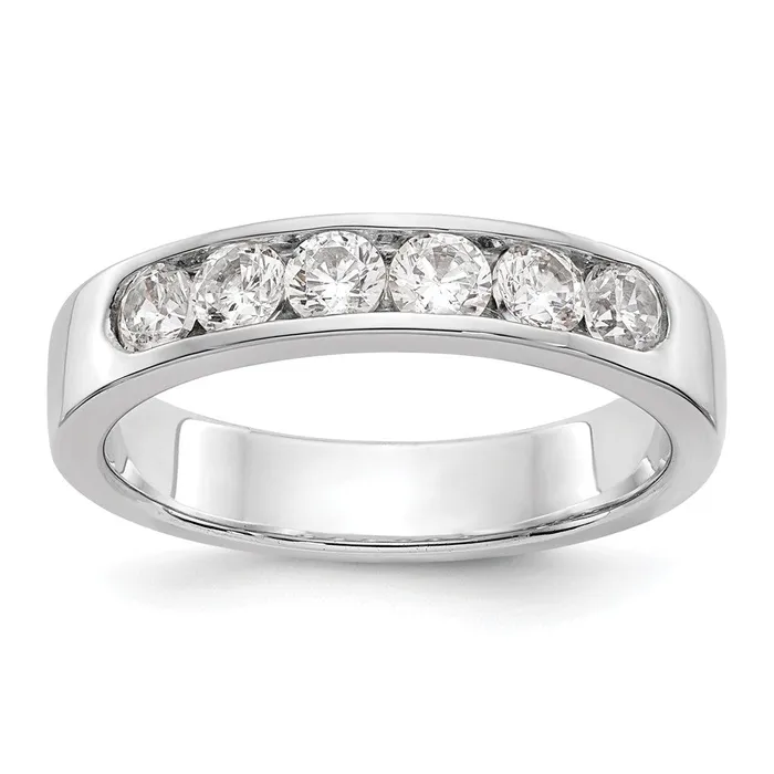 Rings goldiaca 14K White Gold 6Stone Real Diamond Channel Band