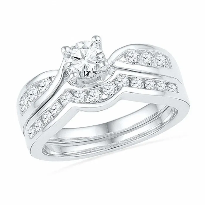 Rings Goldiacom 1 CT TW Diamond Bridal Engagement Ring Set in 14K White Gold Rings Goldiacom 1 CT TW Diamond Bridal Engagement Ring Set in 14K White Gold