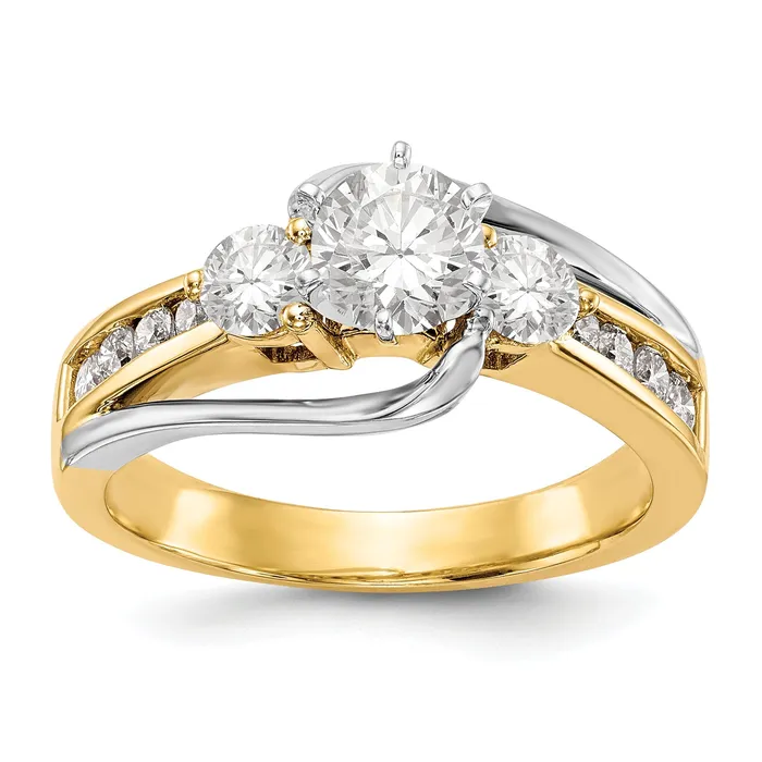Rings Goldiacom 14K Two tone 3 Stone Diamond Peg Set CZ Engagement Ring