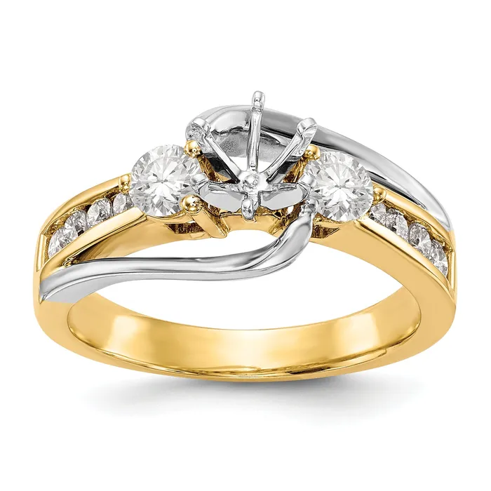 Rings Goldiacom 14K Two tone 3 Stone Diamond Peg Set CZ Engagement Ring