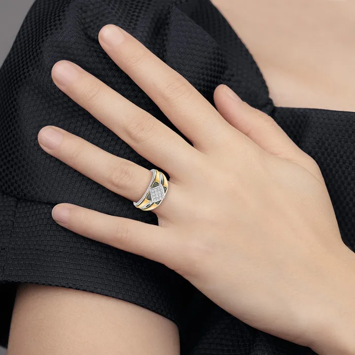 Rings Goldiacom 14k TwoTone Gold Black and White Real Diamond Mens Ring