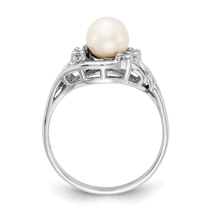 Rings Goldiacom 14k White Gold 6mm FW Cultured Pearl VS Real Diamond ring