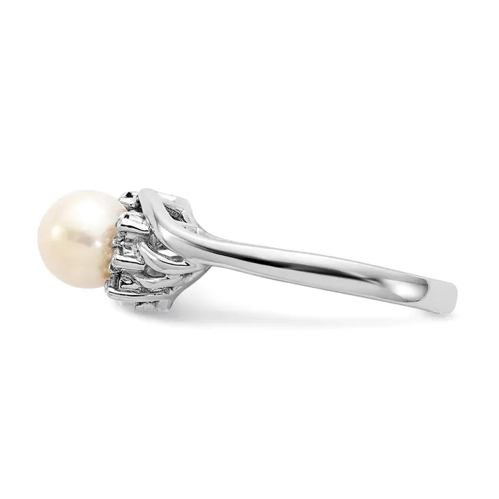 Rings Goldiacom 14k White Gold 6mm FW Cultured Pearl VS Real Diamond ring