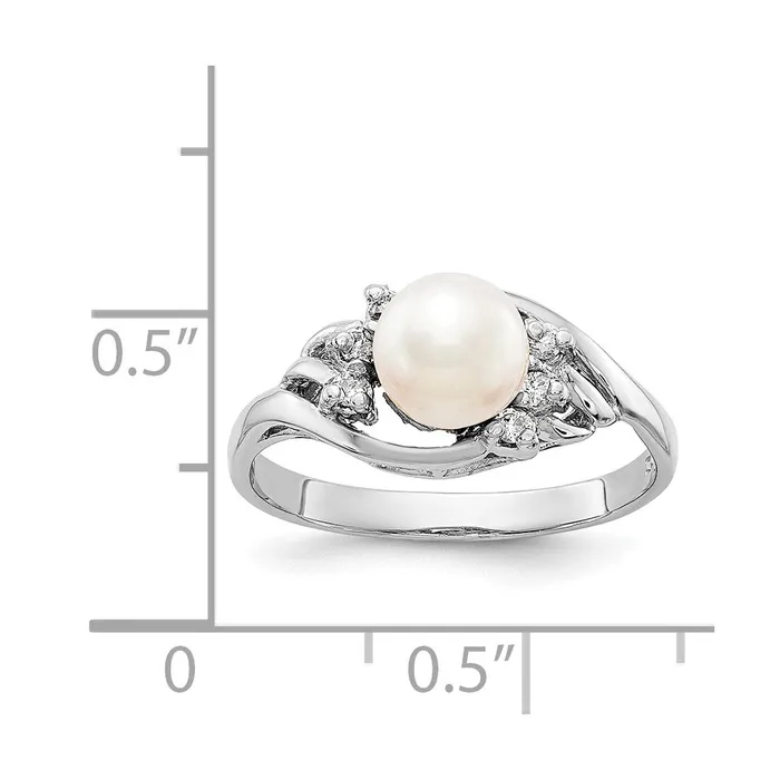 Rings Goldiacom 14k White Gold 6mm FW Cultured Pearl VS Real Diamond ring