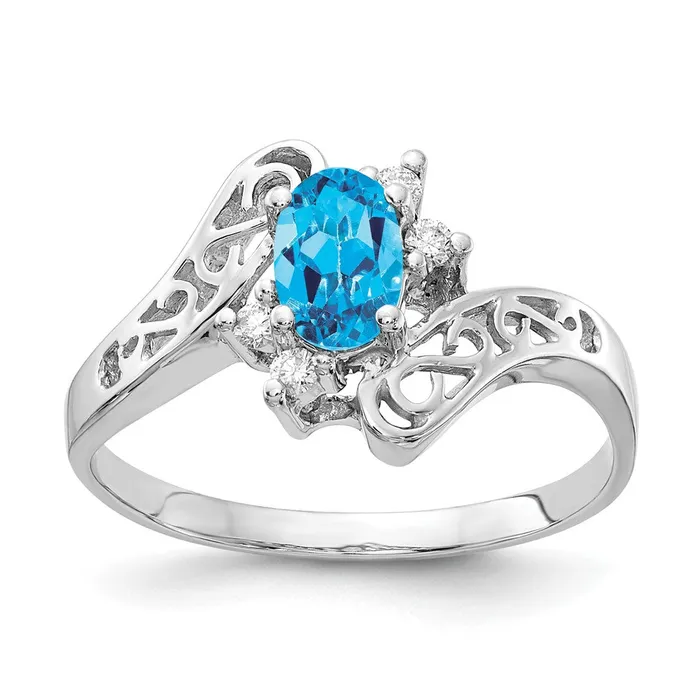 Rings Goldiacom 14k White Gold 6x4mm Oval Blue Topaz Checker AA Real Diamond ring Rings Goldiacom 14k White Gold 6x4mm Oval Blue Topaz Checker AA Real Diamond ring