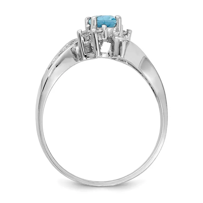 Rings Goldiacom 14k White Gold 6x4mm Oval Blue Topaz Checker AA Real Diamond ring
