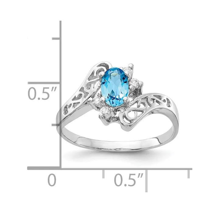 Rings Goldiacom 14k White Gold 6x4mm Oval Blue Topaz Checker AA Real Diamond ring
