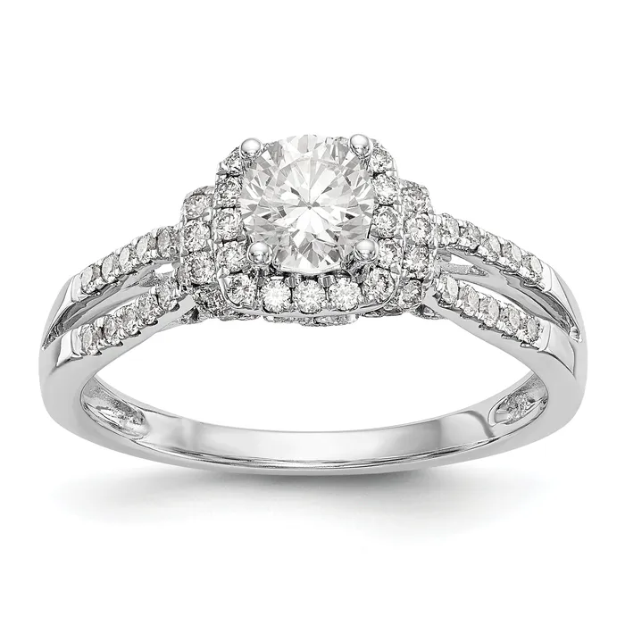 Rings Goldiacom 14K White Gold Simulated Diamond Halo Engagement Ring
