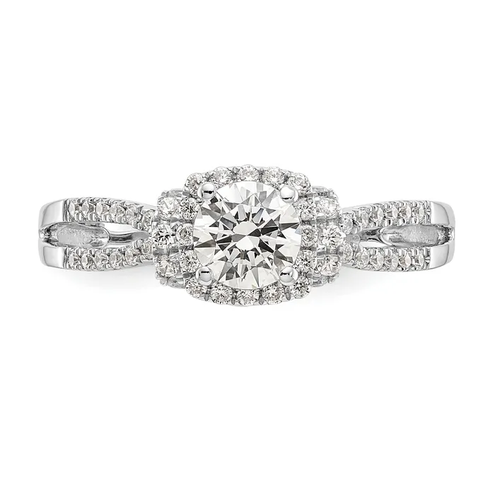 Rings Goldiacom 14K White Gold Simulated Diamond Halo Engagement Ring