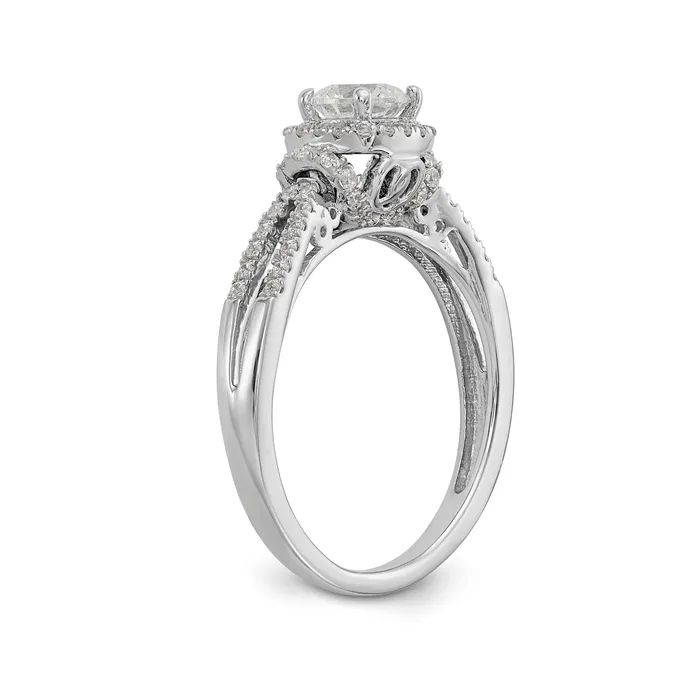Rings Goldiacom 14K White Gold Simulated Diamond Halo Engagement Ring
