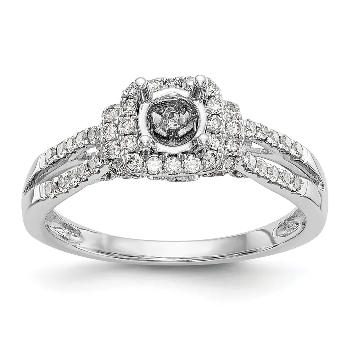 Rings Goldiacom 14K White Gold Simulated Diamond Halo Engagement Ring