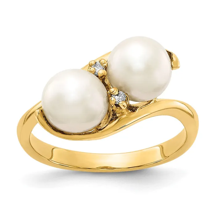 Rings Goldiacom 14K Yellow Gold 6mm Black FW Cultured Pearl VS Real Diamond ring Rings Goldiacom 14K Yellow Gold 6mm Black FW Cultured Pearl VS Real Diamond ring