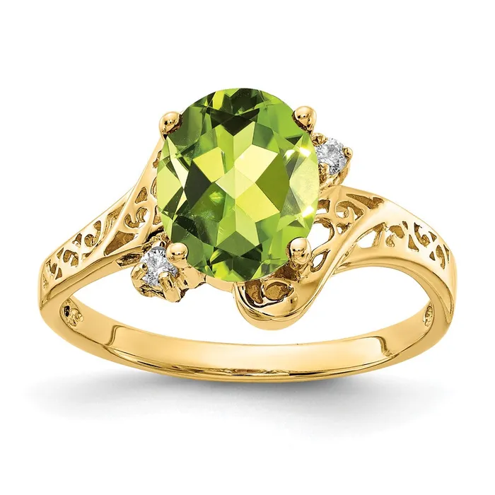 Rings Goldiacom 14K Yellow Gold 9x7mm Oval Peridot AA Real Diamond ring