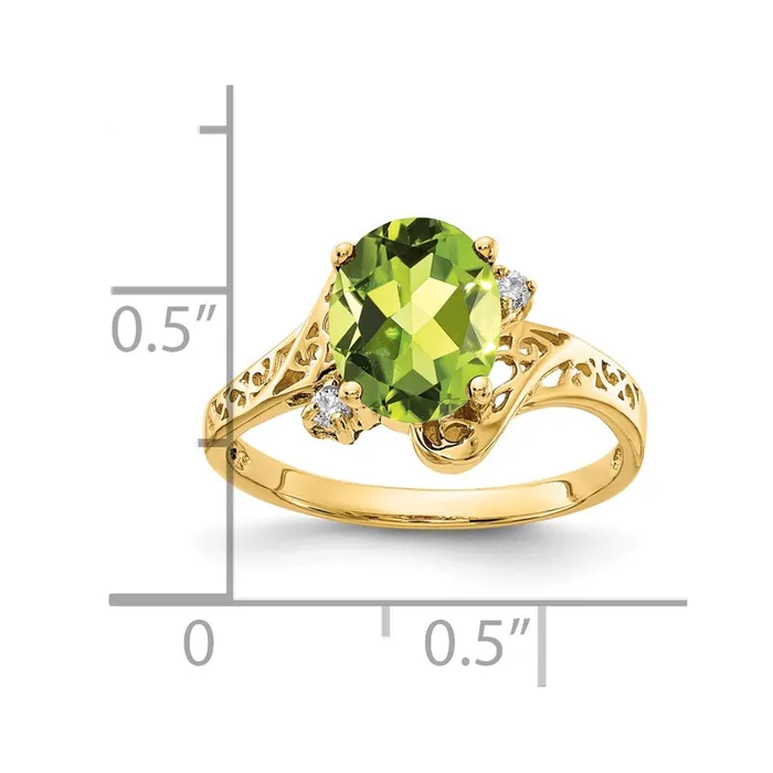Rings Goldiacom 14K Yellow Gold 9x7mm Oval Peridot AA Real Diamond ring