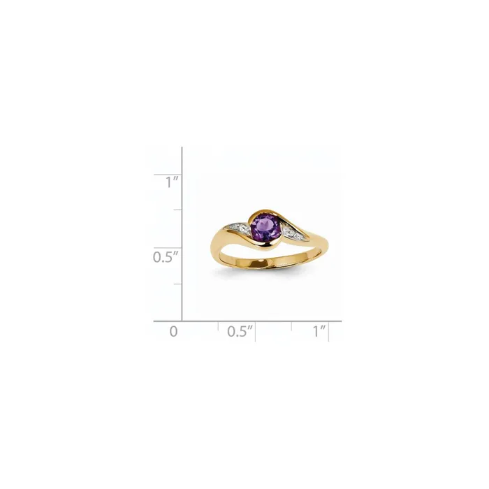 Rings Goldiacom 14K Yellow Gold Real Diamond and Amethyst Round Ring