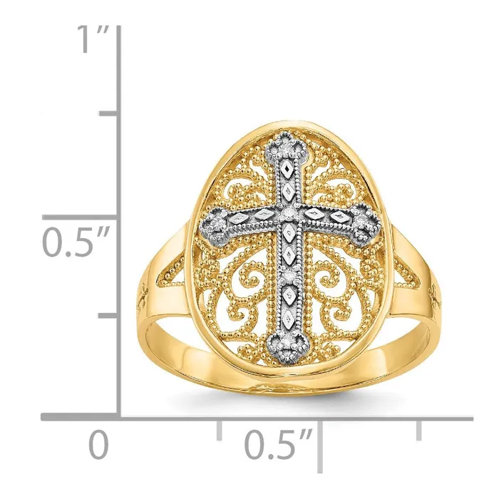 Rings Goldiacom 14k Yellow White Gold Real Diamond Filigree Cross Ring