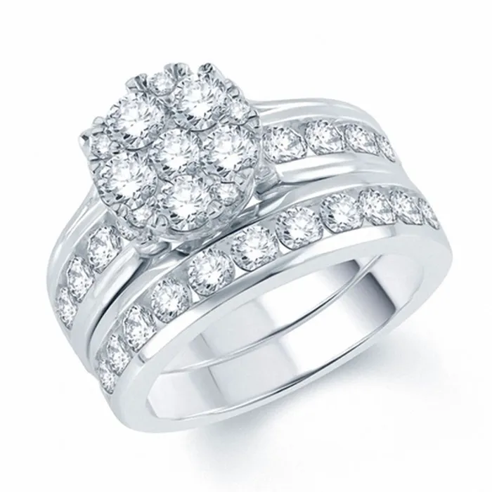 Rings Goldiacom 278 CT TW Diamond Cluster Bridal Engagement Ring Set in 14K White Gold Rings Goldiacom 278 CT TW Diamond Cluster Bridal Engagement Ring Set in 14K White Gold