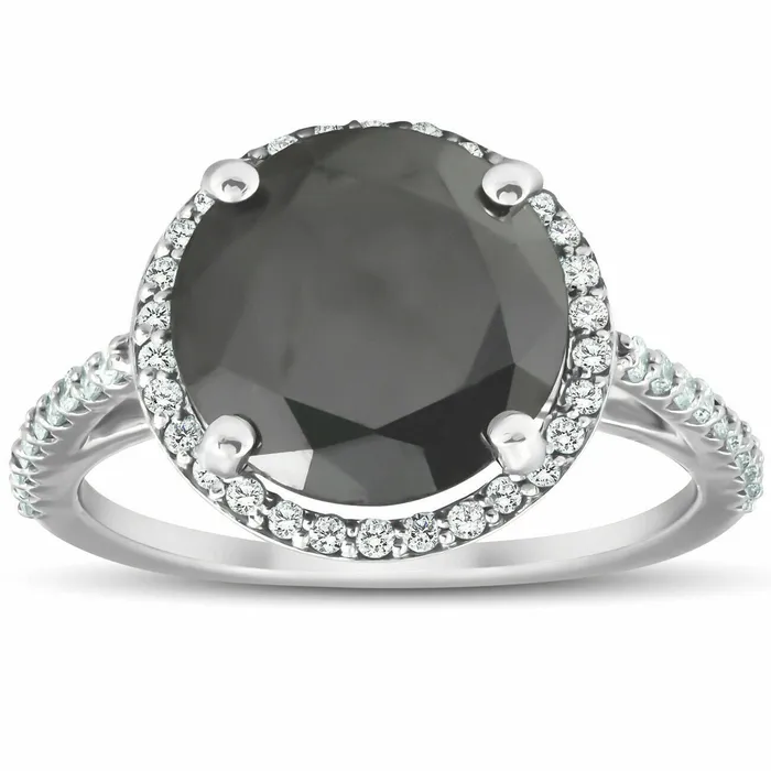 Rings Goldiacom 3 13 Ct Black REAL Diamond Halo Engagement Ring 14k White Gold Rings Goldiacom 3 13 Ct Black REAL Diamond Halo Engagement Ring 14k White Gold