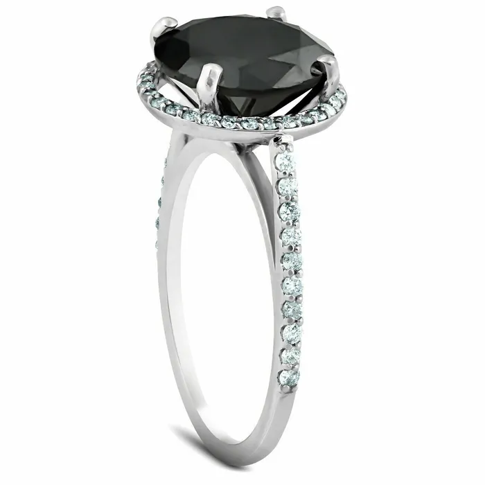 Rings Goldiacom 3 13 Ct Black REAL Diamond Halo Engagement Ring 14k White Gold