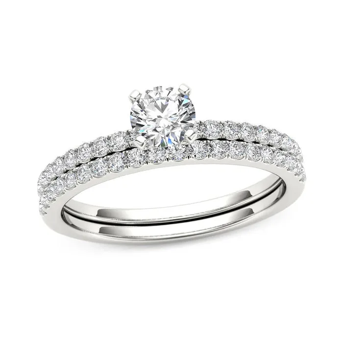 Rings Goldiacom 34 CT TW Diamond Bridal Engagement Ring Set in 14K White Gold Rings Goldiacom 34 CT TW Diamond Bridal Engagement Ring Set in 14K White Gold