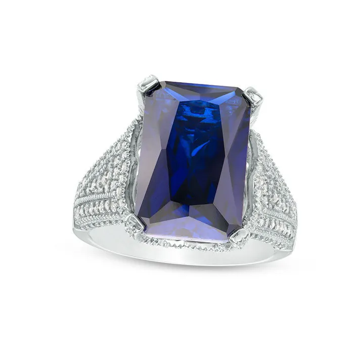 Rings Goldia EmeraldCut LabCreated Blue and White Sapphire Antique VintageStyle Ring in Sterling Silver Rings Goldia EmeraldCut LabCreated Blue and White Sapphire Antique VintageStyle Ring in Sterling Silver