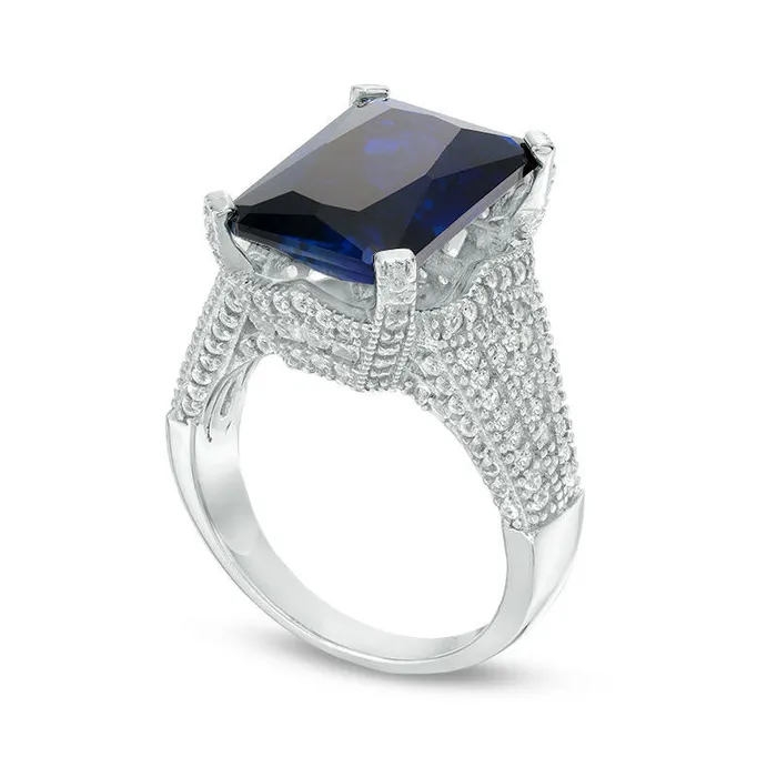 Rings Goldia EmeraldCut LabCreated Blue and White Sapphire Antique VintageStyle Ring in Sterling Silver Rings Goldia EmeraldCut LabCreated Blue and White Sapphire Antique VintageStyle Ring in Sterling Silver