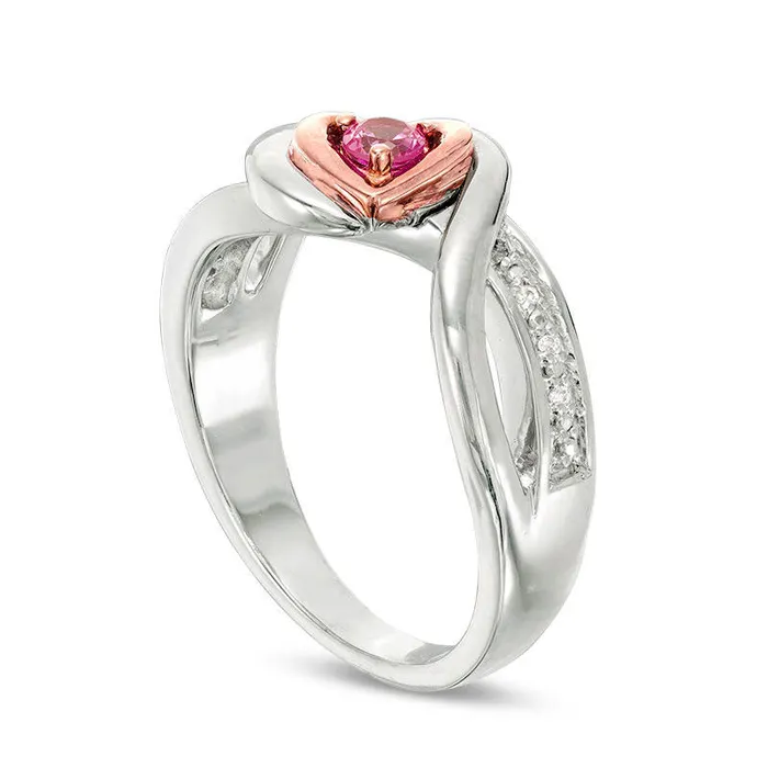 Rings Goldia LabCreated Pink Sapphire and Diamond Accent Tilted Heart Promise Ring in Sterling Silver and Solid 10K Rose Gold Rings Goldia LabCreated Pink Sapphire and Diamond Accent Tilted Heart Promise Ring in Sterling Silver and Solid 10K Rose Gold