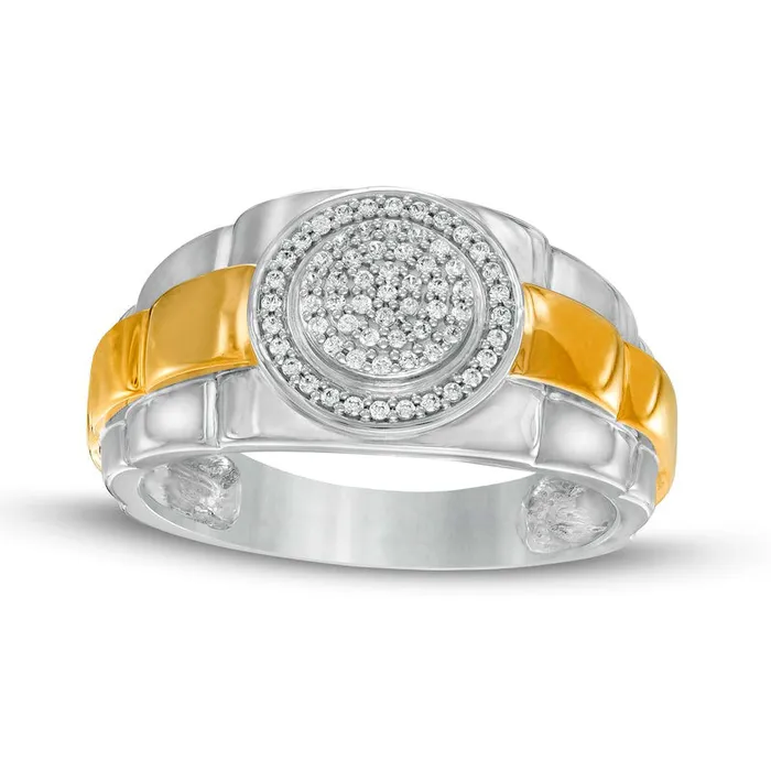 Rings Goldia Mens 020 CT TW Composite Natural Diamond Frame Triple Row Ribbed Shank Ring in Solid 10K TwoToned Gold Rings Goldia Mens 020 CT TW Composite Natural Diamond Frame Triple Row Ribbed Shank Ring in Solid 10K TwoToned Gold