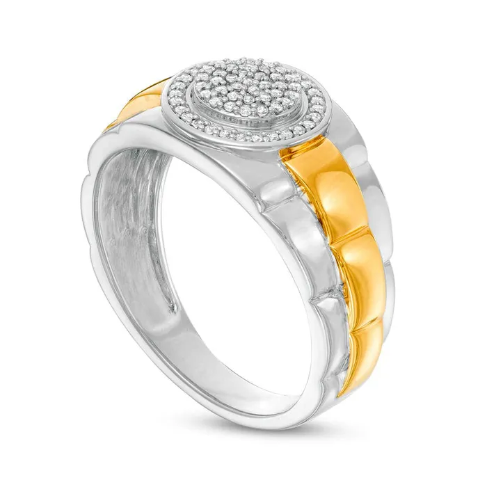 Rings Goldia Mens 020 CT TW Composite Natural Diamond Frame Triple Row Ribbed Shank Ring in Solid 10K TwoToned Gold Rings Goldia Mens 020 CT TW Composite Natural Diamond Frame Triple Row Ribbed Shank Ring in Solid 10K TwoToned Gold