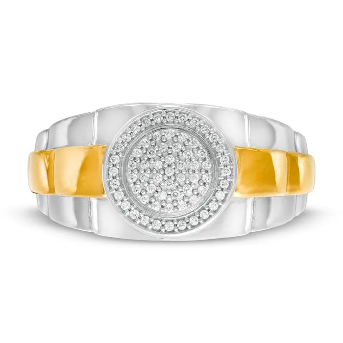 Rings Goldia Mens 020 CT TW Composite Natural Diamond Frame Triple Row Ribbed Shank Ring in Solid 10K TwoToned Gold Rings Goldia Mens 020 CT TW Composite Natural Diamond Frame Triple Row Ribbed Shank Ring in Solid 10K TwoToned Gold